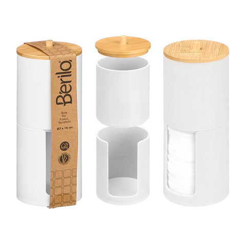 Bote Plástico Cosmética Doble Tapa Bambú Blanco