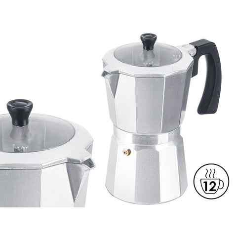 Cafetera Aluminio 12 Tazas Tapa Transparente