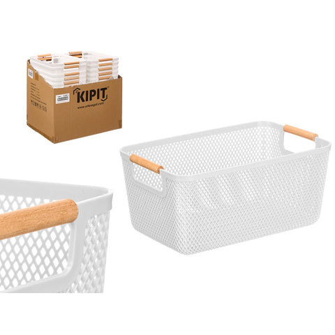 Cesta Plástico Asa Bambú Blanca 36x22cm