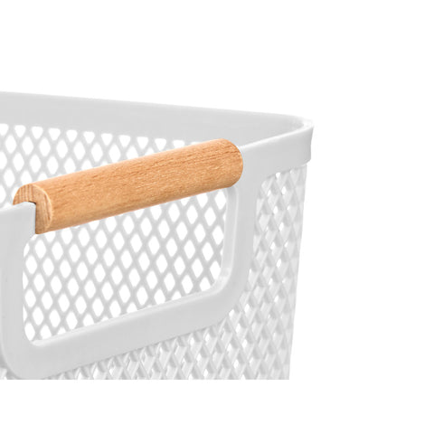 Cesta Plástico Asa Bambú Blanca 36x22cm