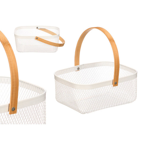 Cesta Rectangular Blanco Asa Bambu