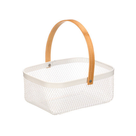 Cesta Rectangular Blanco Asa Bambu