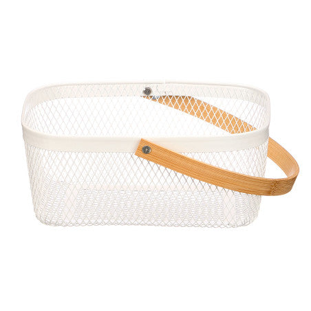 Cesta Rectangular Blanco Asa Bambu