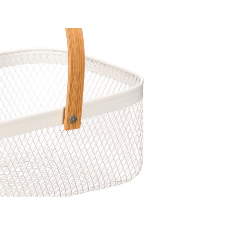 Cesta Rectangular Blanco Asa Bambu