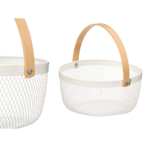 Cesta Redonda Blanca Asa Bambu