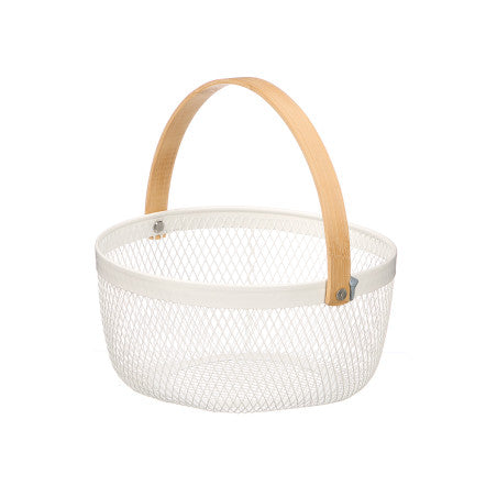 Cesta Redonda Blanca Asa Bambu