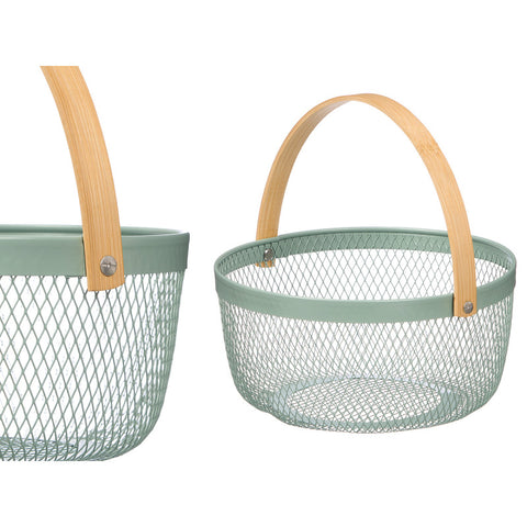 Cesta Redonda Verde Asa Bambu