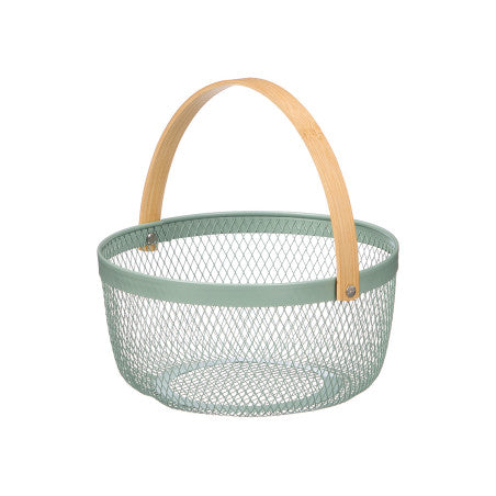 Cesta Redonda Verde Asa Bambu