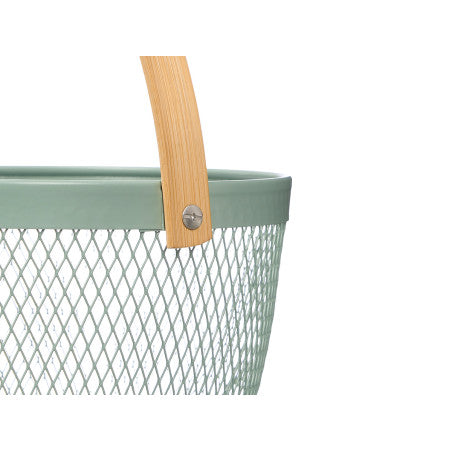 Cesta Redonda Verde Asa Bambu