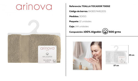 Toalla Camel 30x50cm 500 gramos Arinova para Tocador