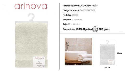 Toalla Beige 50x90cm 500 gramos Arinova para Lavabo