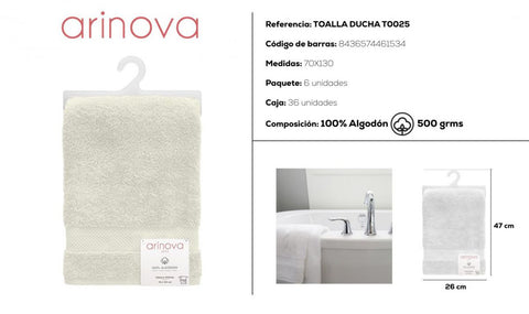 Toalla Beige 70x130cm 500 gramos Arinova para Ducha