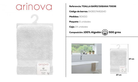 Toalla Blanca 90x150cm 500 gramos Arinova Sábana