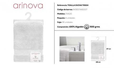 Tovallola Blanca 70x130cm 500 grams Arinova per a Dutxa