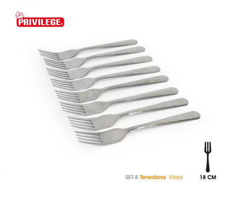 Set 8 Tenedores de Mesa Acero Inoxidable
