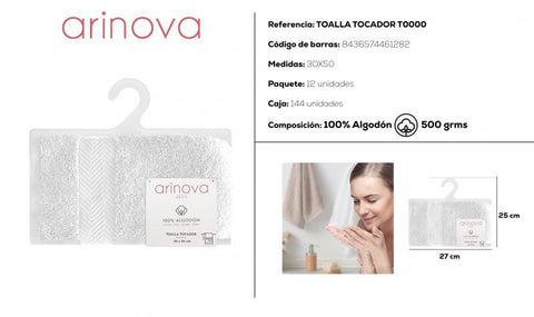 Toalla Blanca 30x50cm 500 gramos Arinova para Tocador