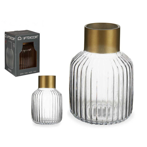 Jarrón Cristal Rayas Oro Grande Transparente