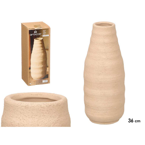 Jarrón Sahara Botella Rayas Tierra 36cm