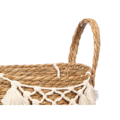 Macetero de Mimbre Macramé Pompón Blanco