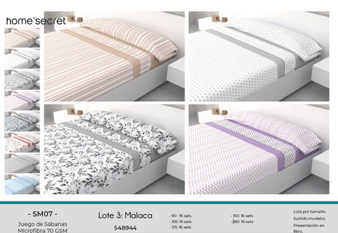 Juego de Sábanas Microfibra cama 135cm Lote 3 Maraca modelo aleatorio