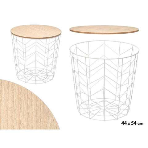 Mesa Auxiliar Acero 44x54cm Madera Blanca