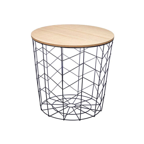 Mesa Auxiliar Tapa Madera Acero Negra 39x38cm