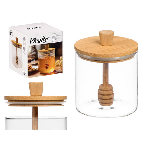 Mielera Borosilicato Mango Tapa Bambú