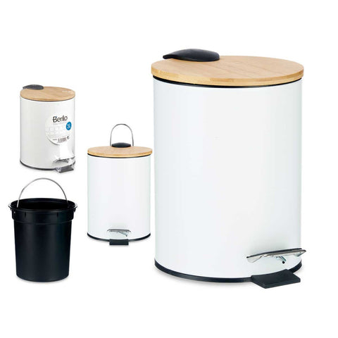 Papelera Metal Tapa Bambú 3L Blanca