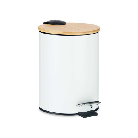 Papelera Metal Tapa Bambú 3L Blanca