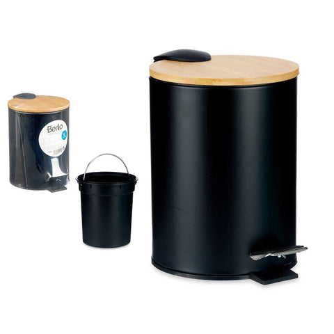 Papelera Metal Tapa Bambú 3L Negro
