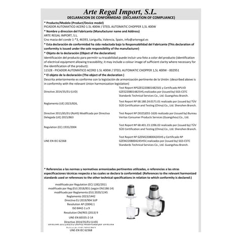 Picador Automático Acero 1,5L 400W Argón