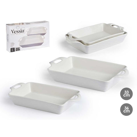 Set 2 Bandejas Rectangulares Porcelana Asas