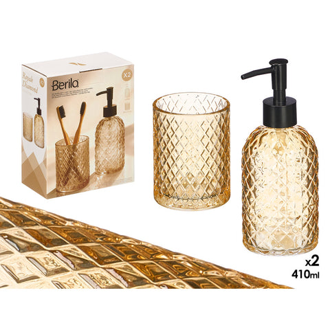 Set 2 Piezas Dosificador y Vaso 410ml Ámbar Diamond
