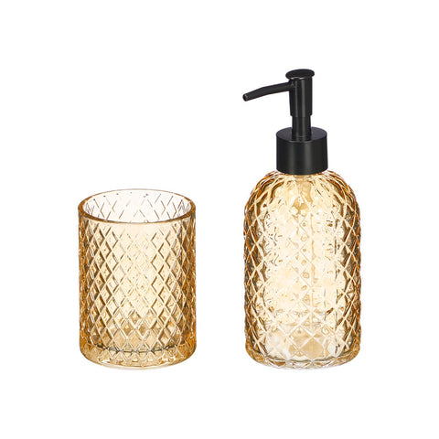 Set 2 Piezas Dosificador y Vaso 410ml Ámbar Diamond