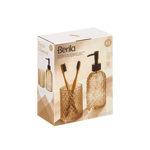 Set 2 Piezas Dosificador y Vaso 410ml Ámbar Diamond