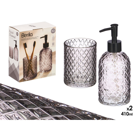 Set 2 Piezas Dosificador y Vaso 410ml Gris Diamond