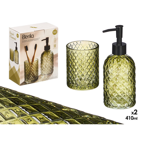 Set 2 Piezas Dosificador y Vaso 410ml Verde Diamond