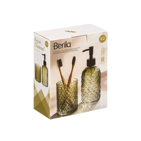 Set 2 Piezas Dosificador y Vaso 410ml Verde Diamond