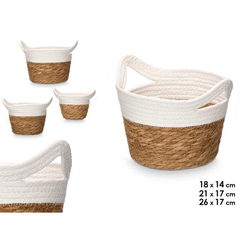 Set 3 Cestos Redondos Asas 16cm Blanco