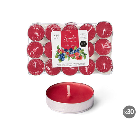 Set 30 Velas Tea Lights Frutos Rojos 3 Horas