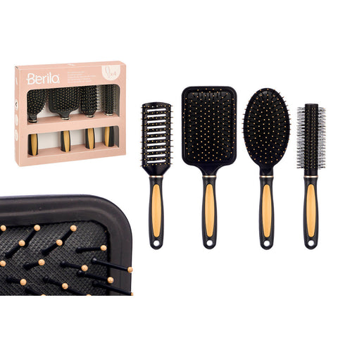 Set 4 Cepillos de Pelo Negro Acabado Bambú