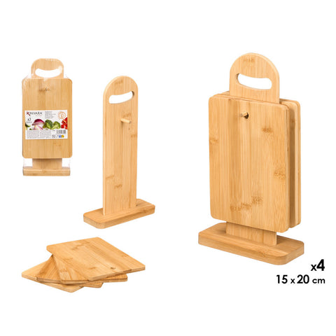 Set 4 Tablas de Cortar Bambú Soporte Asa