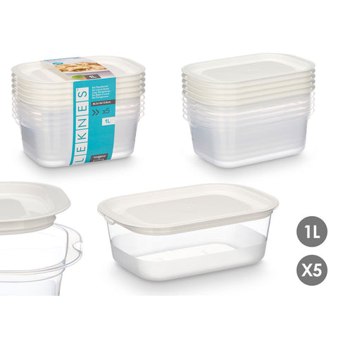 Set 5 Fiambreras de Plástico Rectangulares 1000ml