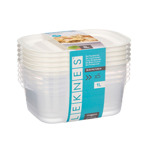 Set 5 Fiambreras de Plástico Rectangulares 1000ml