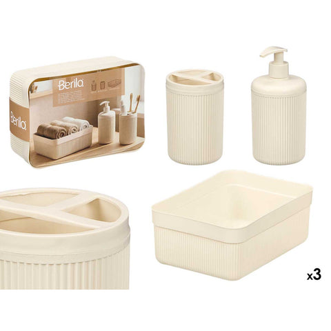 Set Dispensador Vaso Bandeja Rayas Blanco