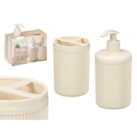 Set Dispensador Vaso Rayas Blanco