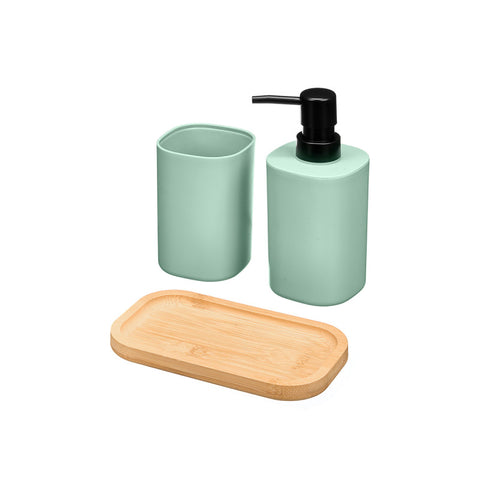 Set Dosificador Vaso Base Bambú Menta