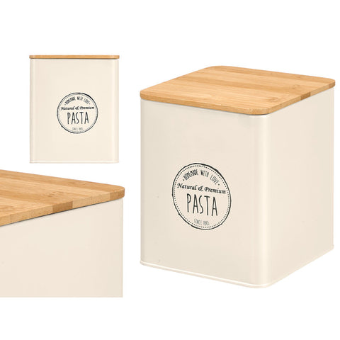 Tarro Cuadrado Tapa Bambú Colección Crema
