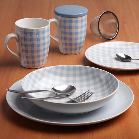 Vajilla Porcelana 18 Piezas Vichy Azul Versa