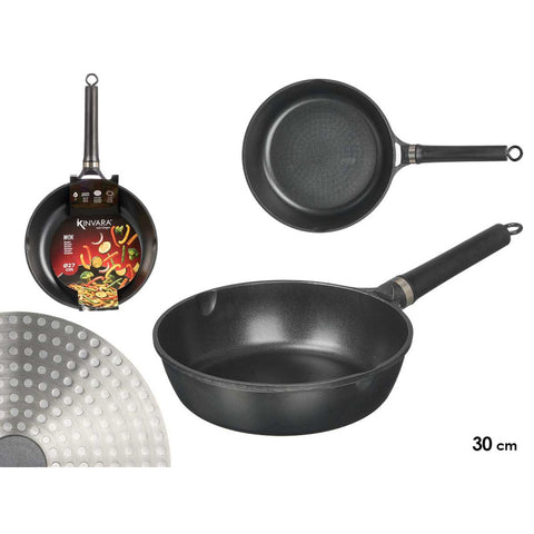 Wok Aluminio Inducción 29cm Negro Acabado Mármol